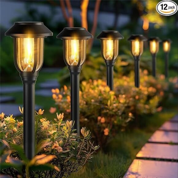 12 Pack Solar Lights Outdoor Waterproof Pathway Yard Garden Driveway Warm White - Picture 7 of 7